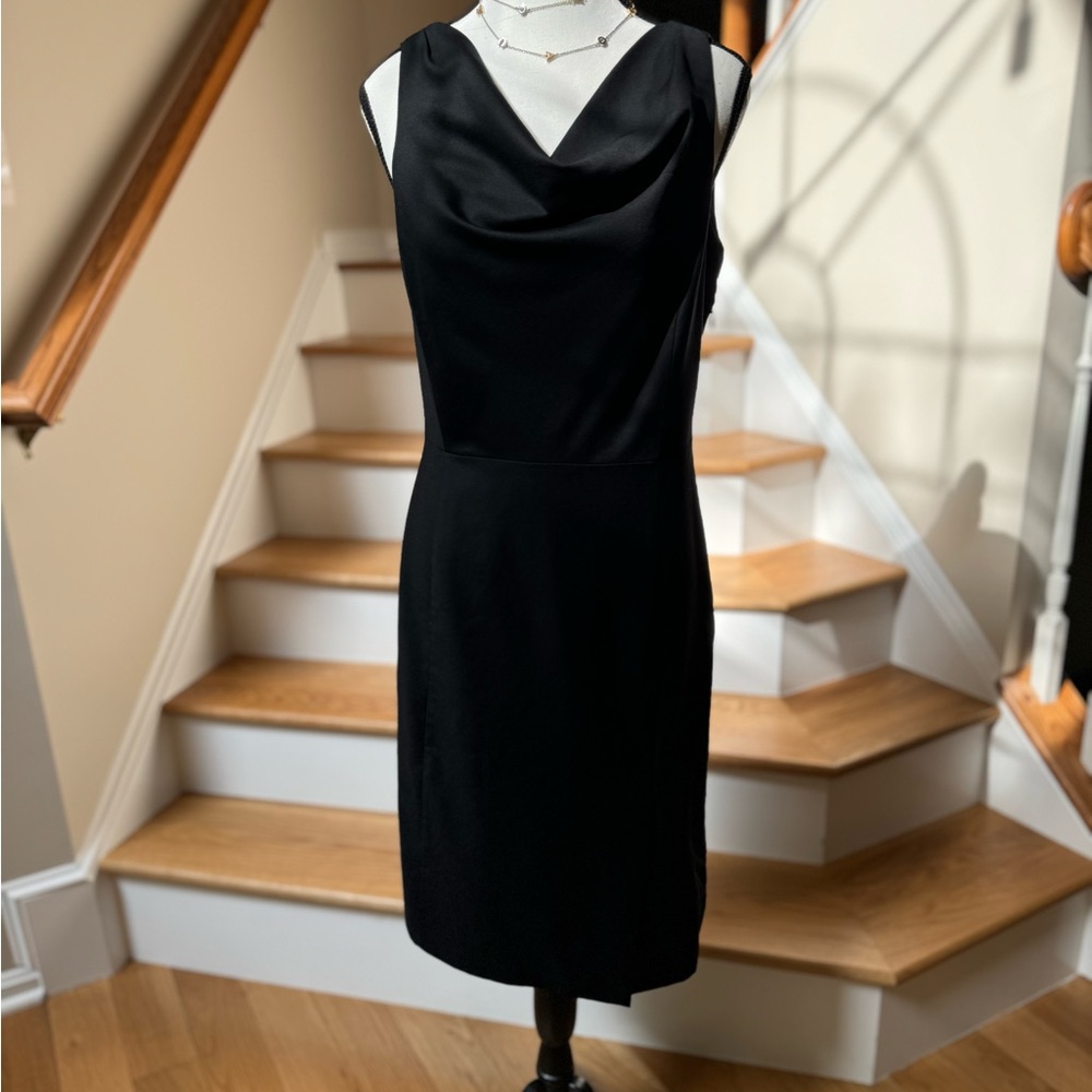 J.CREW Black Wool Suiting Surplice Draped Neck Dress Size 4